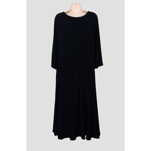 Investments Dress XL Black Slinky Stretch Travel Knit A Line Scoop Neck 3/4 Slv - Picture 7 of 9